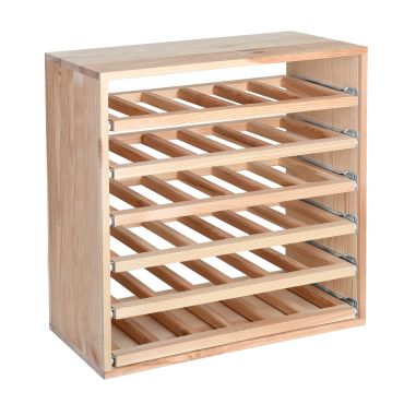 Regal na wino 60 cm z szufladami na pojedyncze butelki, naturalne drewno sosnowe