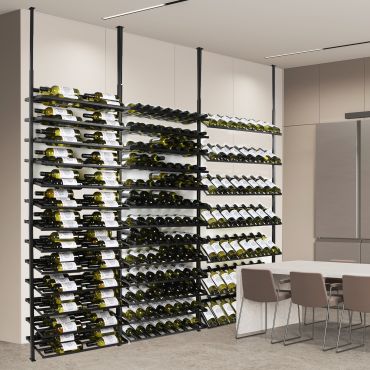 Metalowy stojak na wino BLACK PURE SELECT do montazu sufitowego, z regulacja wysokosci