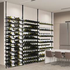 Metalowy stojak na wino BLACK PURE SELECT do montazu sufitowego, z regulacja wysokosci