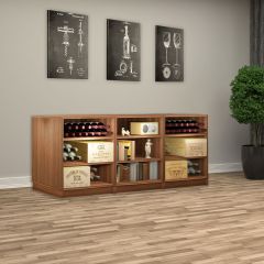 Kredens ze stojakiem na wino, drewno gruszy, skladajacy sie z 3 modulów z 2 pólkami i cokolem, D 55 cm