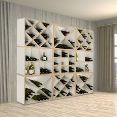 System regalów na wino CAVEPRO w dekorze bieli alpejskiej z obrzezem z naturalnego debu