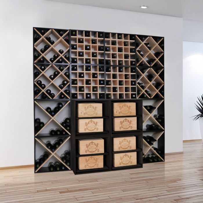 Regaly na wino system 52 cm, drewno sosnowe, czarno-naturalny