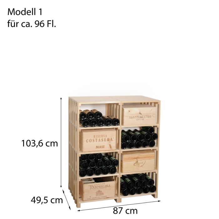 Stojak na wino CaveauSTAR, model 1 na 8 skrzynek lub 96 butelek.