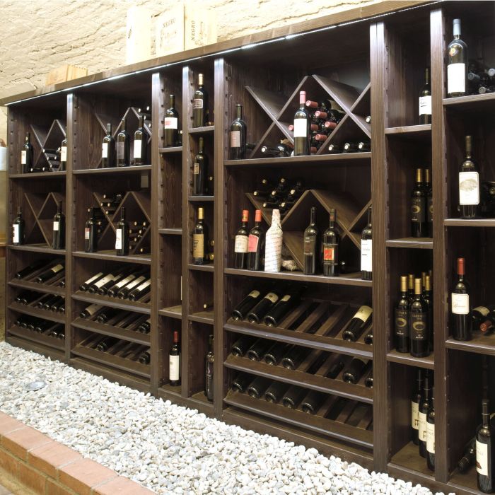 System stojaków na wino Piedmont, fornir debowy, ciemnobrazowy